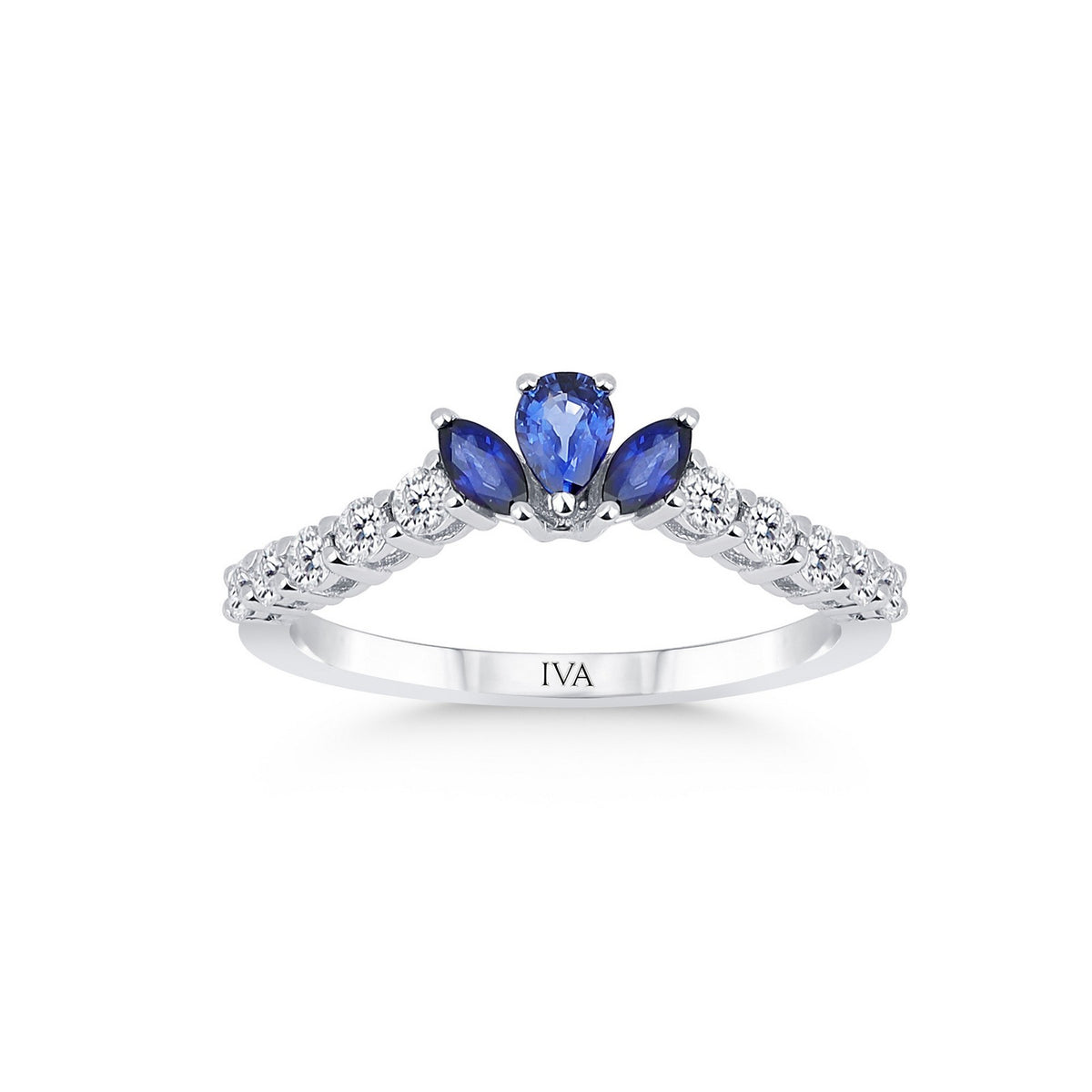 Weissgold-Ring mit Diamanten und Saphir - YZ0002890