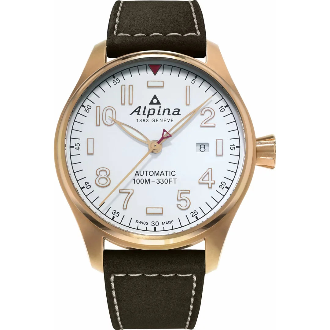 Alpina Smartimer Pilot Automatic Braun Lederband Herrenuhr