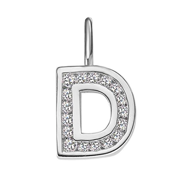 Anhänger Silber 925 weiss Buchstabe D poliert rhodiniert mit Zirkonia - 6256.08989/0400