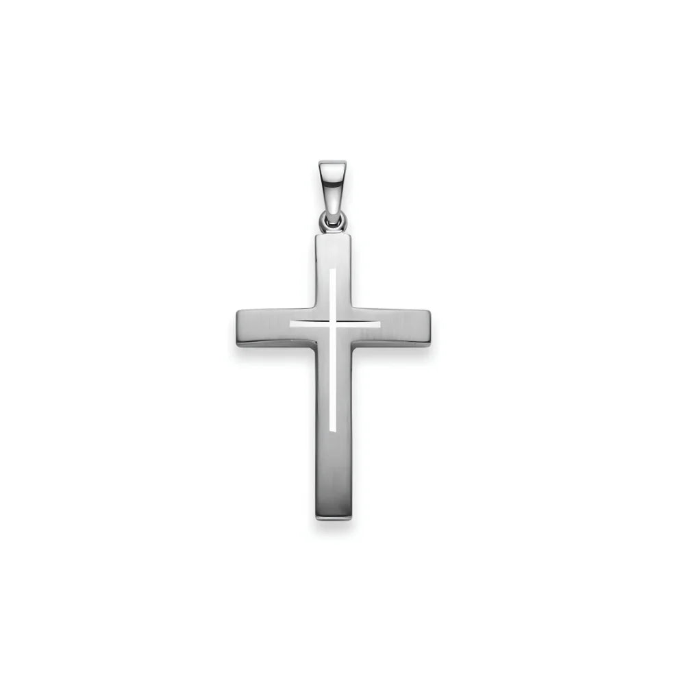 Kreuz Anhänger 925 Silber Matt/Poliert Rhodiniert 28x19 mm - 6258.03311/0001