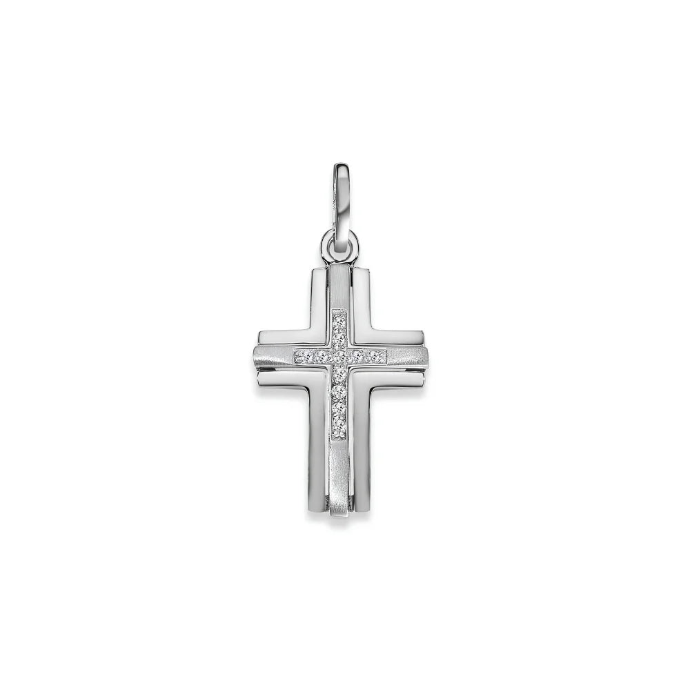 Kreuz Anhänger 925 Silber Zirkonia Matt/Poliert Rhodiniert 19x13 mm - 6258.03502/0001
