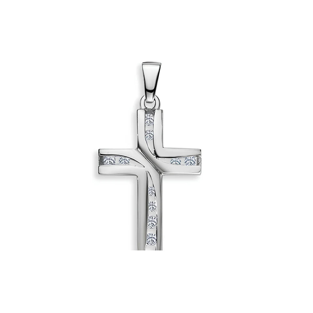 Kreuz Anhänger 925 Silber Zirkonia Poliert Rhodiniert 21x15 mm - 6258.03504/0001