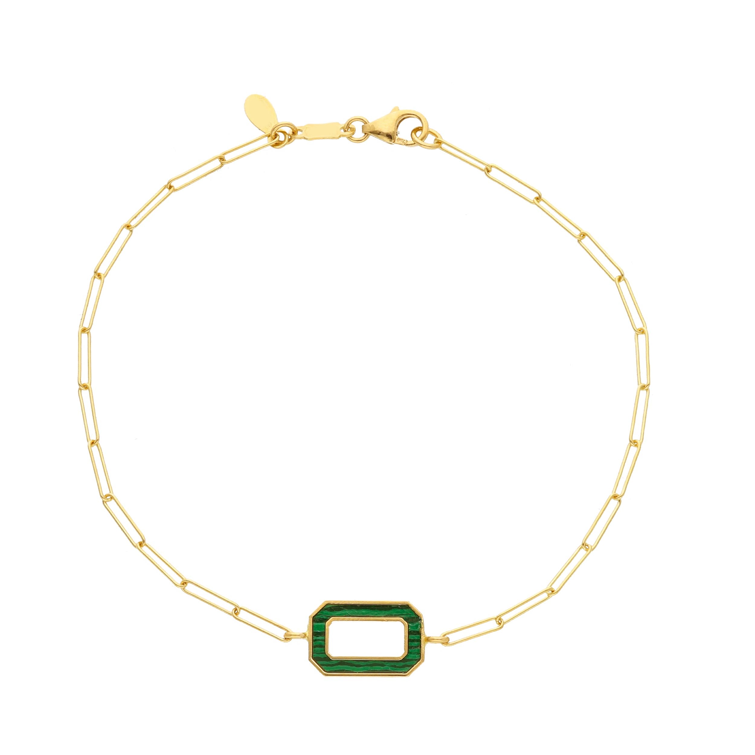 Damen Armband in 750/18 Karat Gelbgold mit Malachit, Malachit Eleganz - 276796