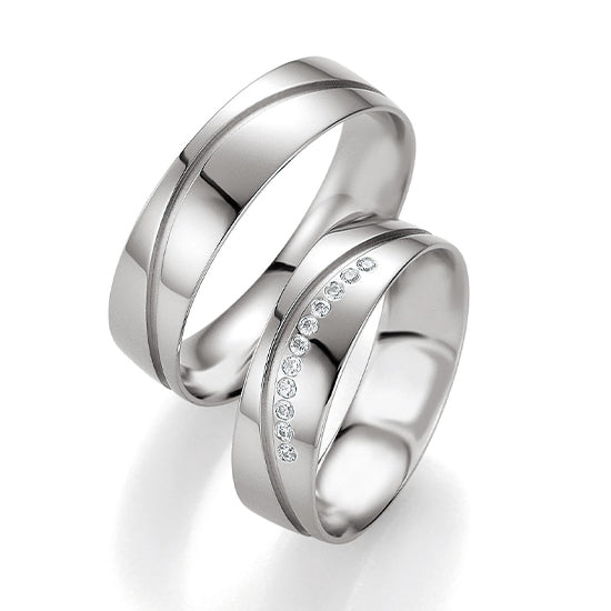 Breuning Palladium Trauringe mit 11 Diamanten - 48/02628 & 48/02627