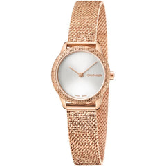 Calvin Klein Minimal 24mm Damenuhr in Roségold aus Edelstahl Mesh - K3M23U26