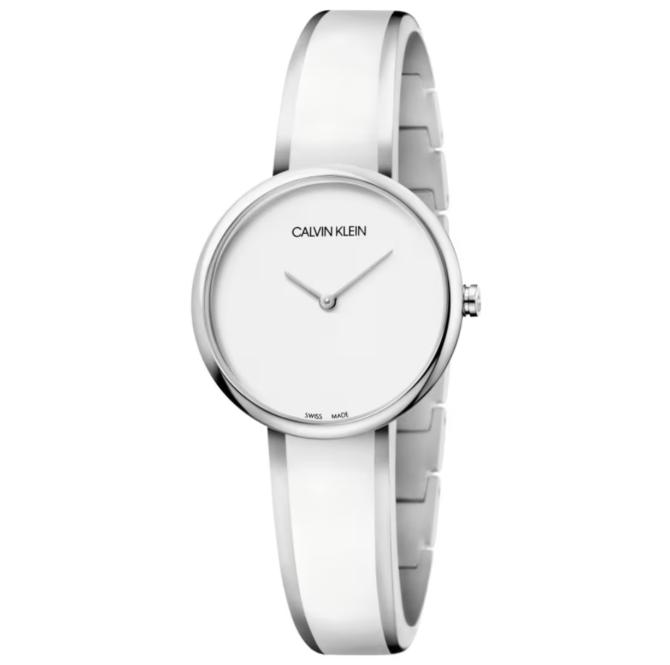 Calvin Klein Seduce 30mm Damenuhr in Silber, Weiss aus Edelstahl - K4E2N116