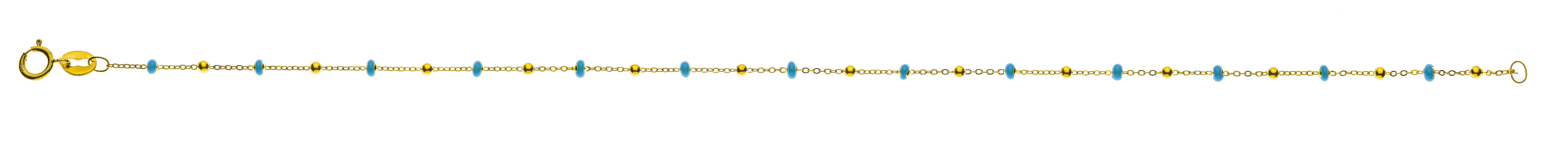 Collier Spiegelanker Gelbgold 750 mit kleinen Kugeln in Gold & Emaille hellblau - CGO110942