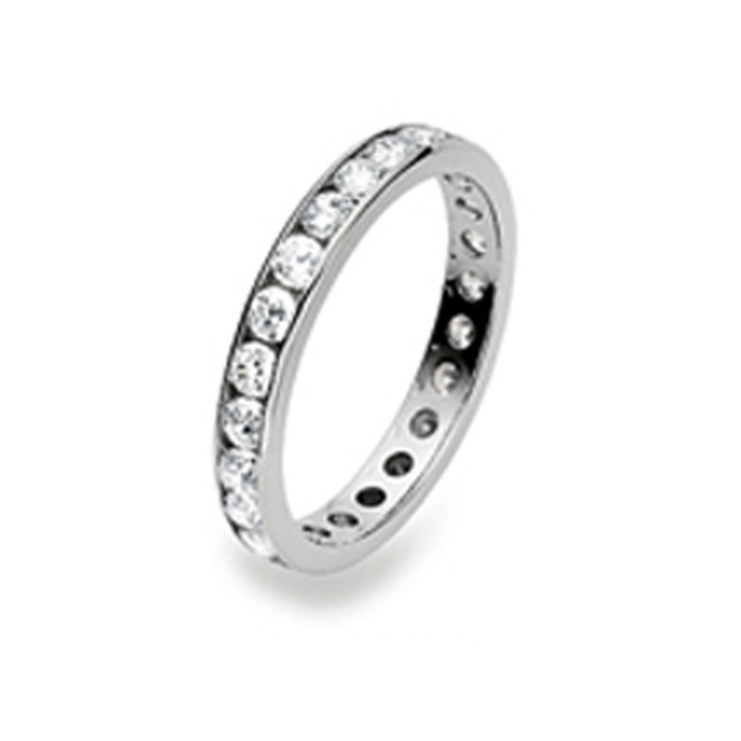 Damenring mit Zirkonia in 750/18 Karat Weissgold, Memoire, Classic