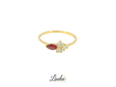 Bague élégante en or jaune avec rubis et diamants – Bijou 18 carats, taille 57 – BYZ0003268
