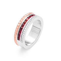 Bague à facettes Cnc Bague mémoire semi-sertie en 750/18 carats bicolore avec rubis
