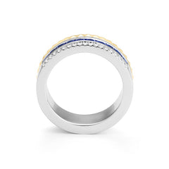 Facet Cnc Ring halbgefasster Memoirering in 750/18 Karat Bicolor mit Baguette, Saphir