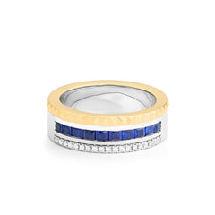 Facet Cnc Ring halbgefasster Memoirering in 750/18 Karat Bicolor mit Baguette, Saphir