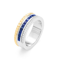 Facet Cnc Ring halbgefasster Memoirering in 750/18 Karat Bicolor mit Baguette, Saphir