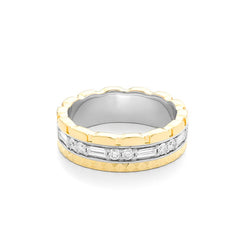 Facet Cnc Ring halbgefasster Memoirering in 750/18 Karat Bicolor mit Diamant