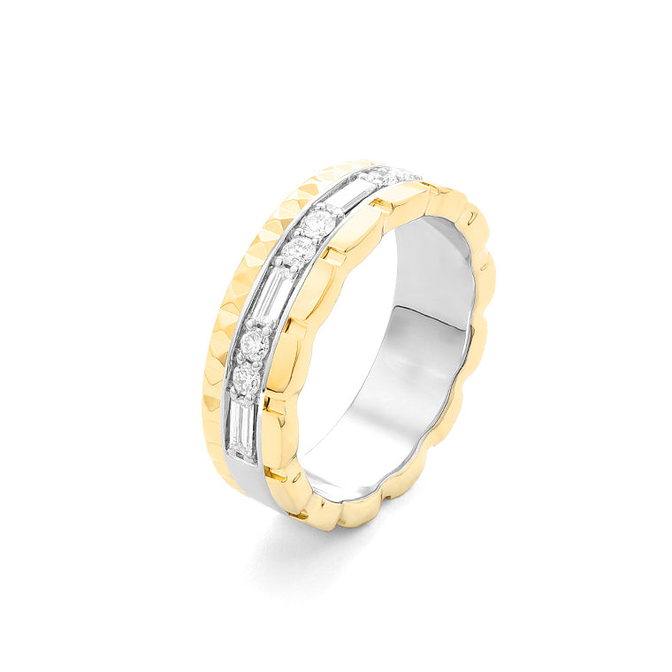 Facet Cnc Ring halbgefasster Memoirering in 750/18 Karat Bicolor mit Diamant