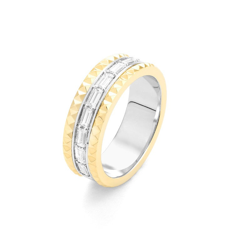 Facet Cnc Ring halbgefasster Memoirering in 750/18 Karat Bicolor