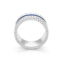 Facet Cnc Ring halbgefasster Memoirering in 750/18 Karat Weissgold mit Saphir