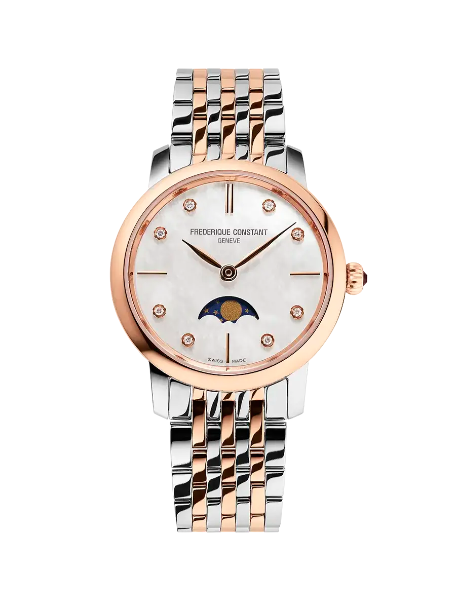 Frederique Constant Slimline Ladies Moonphase Damenuhr - FC-206MPWD1S2B