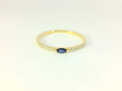 Bague fine en or jaune, 16 diamants et topaze bleue – Or 18 carats, taille 53 - YZ0003330