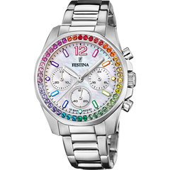 Festina Damenuhr Swiss Made Boyfriend Rainbow - Perlmutt Edelstahl Armband - F20606/2