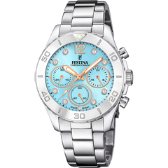 Festina Chrono Damenuhr - Blau Edelstahl Armband - F20603/4