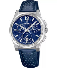 Festina Swiss Rivé Chrono 42 Blaues Leder / Silber Herrenuhr - F20060/2