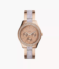 Fossil Stella Quartz 38 MM Damenuhr - Edelstahl, Rose Gold & Weiss - ES4755