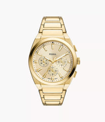 Fossil Everett Chronograph Herrenuhr Gold mit champagnerfarbenem Zifferblatt und Edelstahlarmband 44 mm 