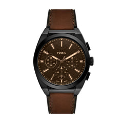 Fossil Everett Quarz Chronograph 44 mm Herrenuhr aus Lederband in Schwarz/Braun - FS6108