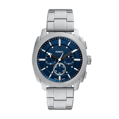Fossil Machine Quarz Chronograph 44 mm Edelstahl Herrenuhr in Silber/Blau - FS6096