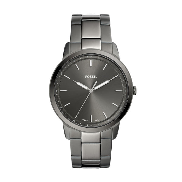 Fossil Minimalist Quarz 3-Zeiger 44 MM Herrenuhr in Gunmetal Grau aus Edelstahl - FS5459