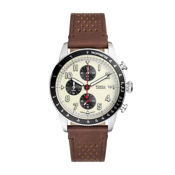 Fossil Sport Tourer Quarz Chronograph 42 MM Herrenuhr in Cream Braun - FS6042