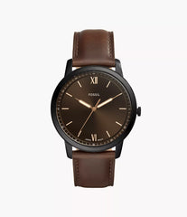 Fossil The Minimalist Herrenuhr Schwarz mit braunem Lederarmband 44 mm