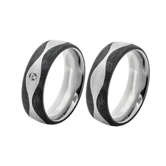 Weissgold / Carbon Trauringe mit Diamant - 1231-1232