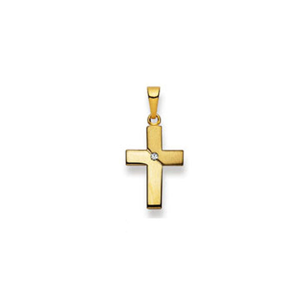 Gold-Classics Anhänger Kreuz 750 Gelbgold matt/poliert mit Brillant 0,02 ct H SI 17 x 12 mm - 1158.03084/0001