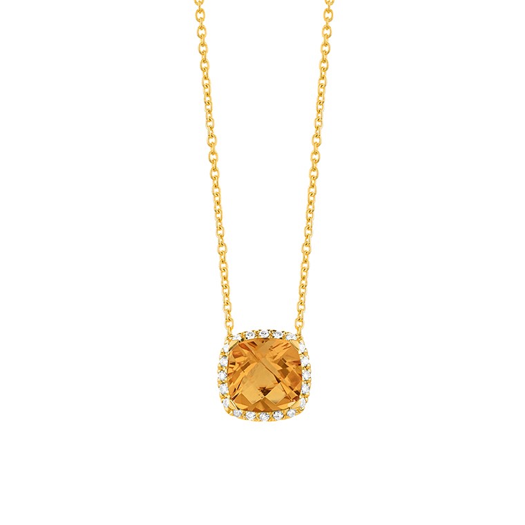 Halskette in 18 Karat Gelbgold mit gefasstem Citrin und Diamanten - P2880014GYN42