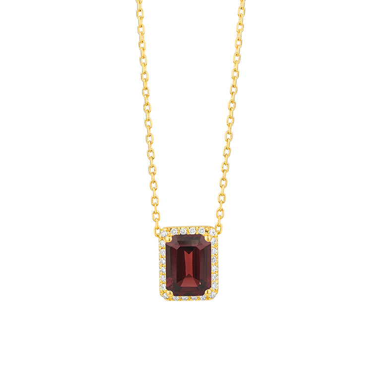 Halskette in 18 Karat Gelbgold mit gefasstem Granat und Diamanten - P2880016GYN02