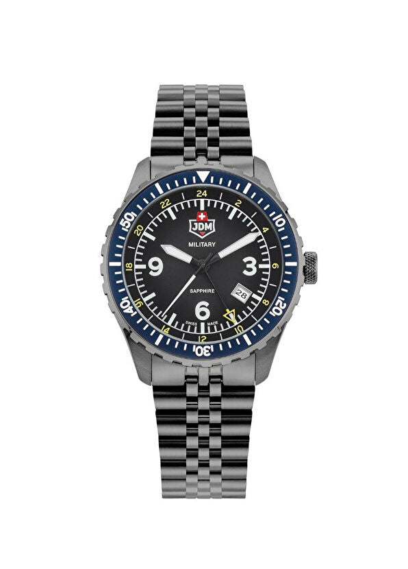 JDM Militär Wingman Herrenuhr aus schwarzem Stahl - JDM-WG028-02