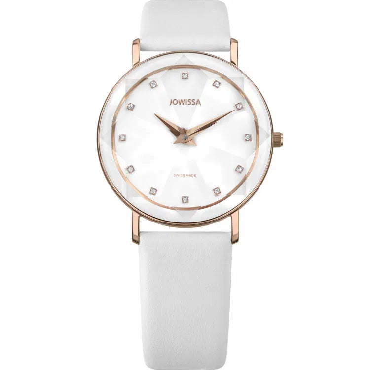 Jowissa Facet Damenuhr mit Weiss Lederband - J5.609