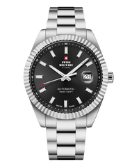 Klassische Schweizer Automatikuhr – Schwarz, Stahl Swiss Military Herrenuhr - SMA34110.01