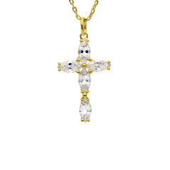 Kreuz vergoldet Silbercollier-Halskette mit Zirkonia