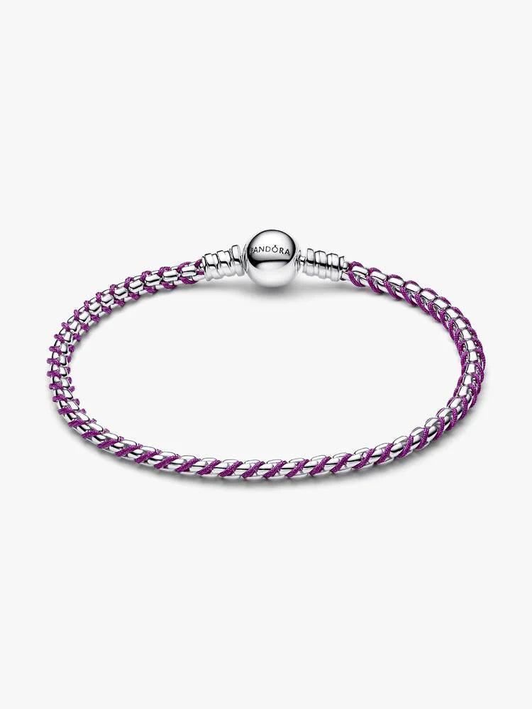 Lilafarbene Kordel Kastenkette Armband Sterling-Silber - 593816C03