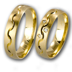 Linden Trauringe / Eheringe Baar mit Drei funkelnde Diamanten - 088/089