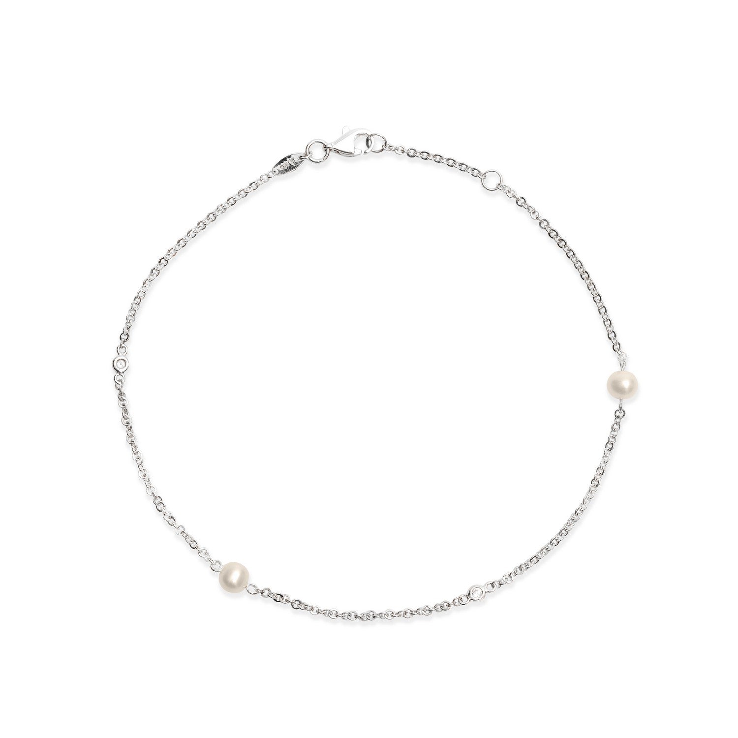 Fusskette in Silber mit Perlen und Zirkonia - SF-531