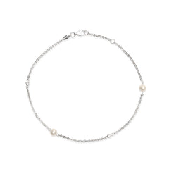 Fusskette in Silber mit Perlen und Zirkonia - SF-531