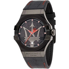 Maserati Potenza Schwarz Leder Quarz Herrenuhr