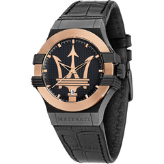 Maserati Potenza Schwarz Leder Quarz Uhr