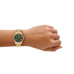 Michael Kors Lexington Lux Day Date Damenuhr Gold/Grün 33 mm – MK4924