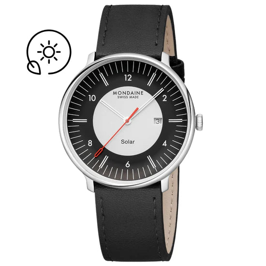 Mondaine Doppio Solar Schwarz / Weiss Ø 41 Herrenuhr - MLE.41920.LBV