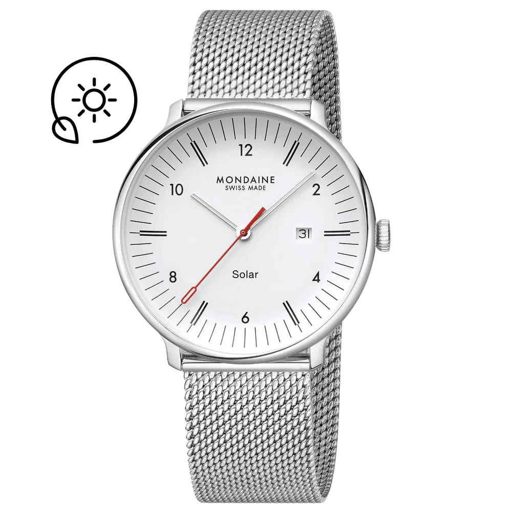 Mondaine Doppio Solar Silber Ø 41 Herrenuhr - MLE.41910.SM